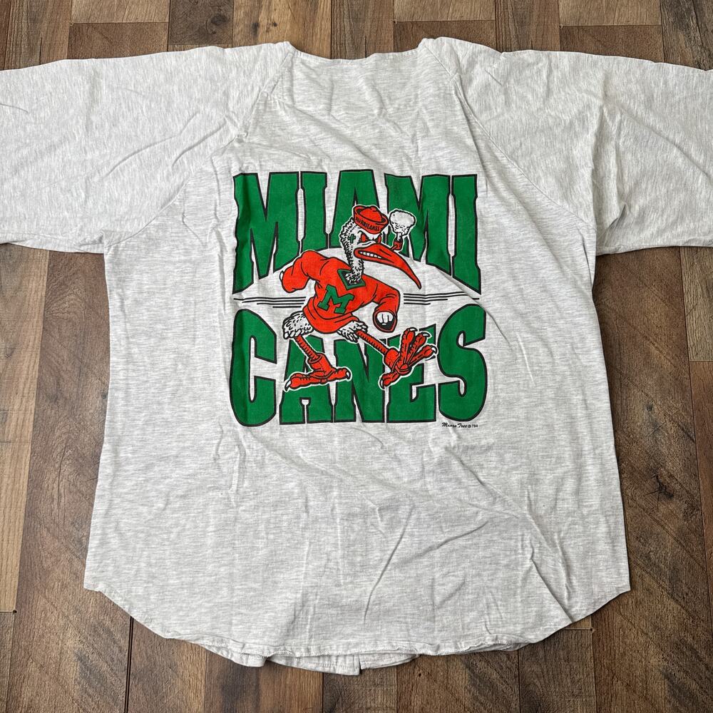 Vintage 90s Miami Hurricanes Shirt Men's Medium Gray Short Sleeve Button Up 6815